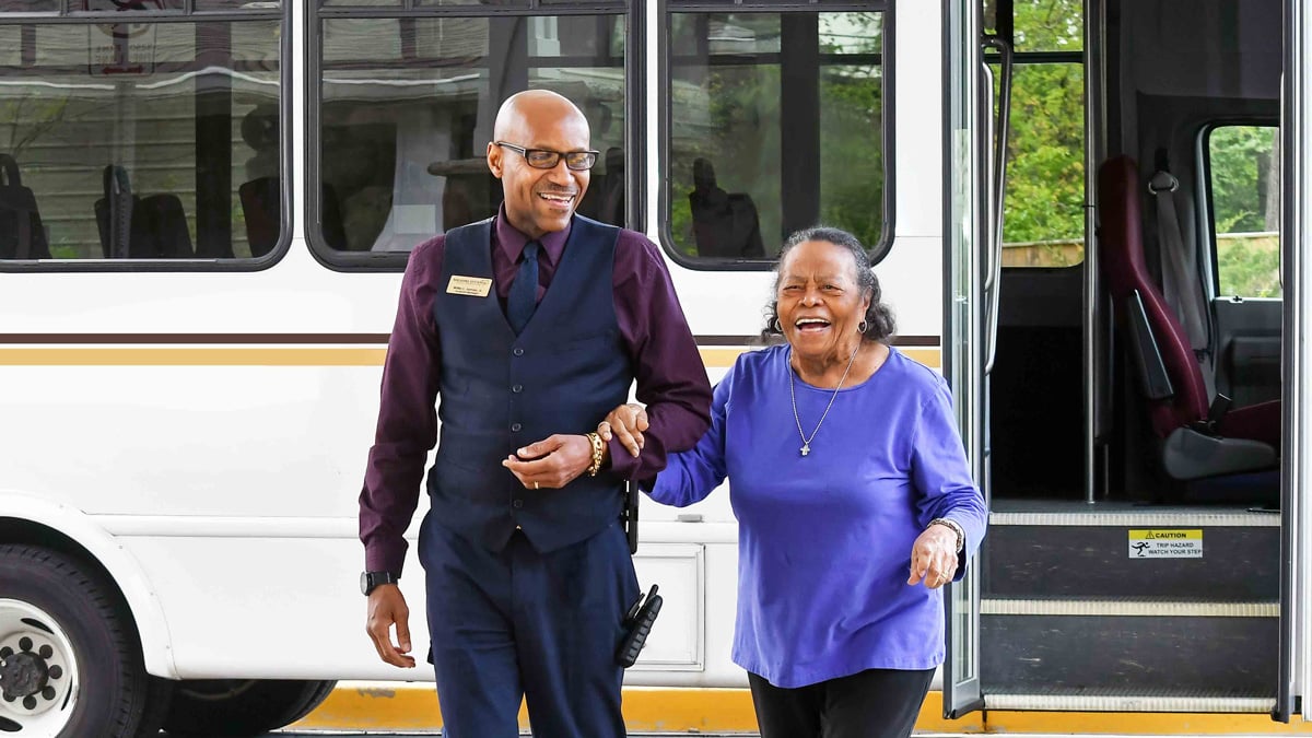 The Paloma Landing community bus providing resident transportation